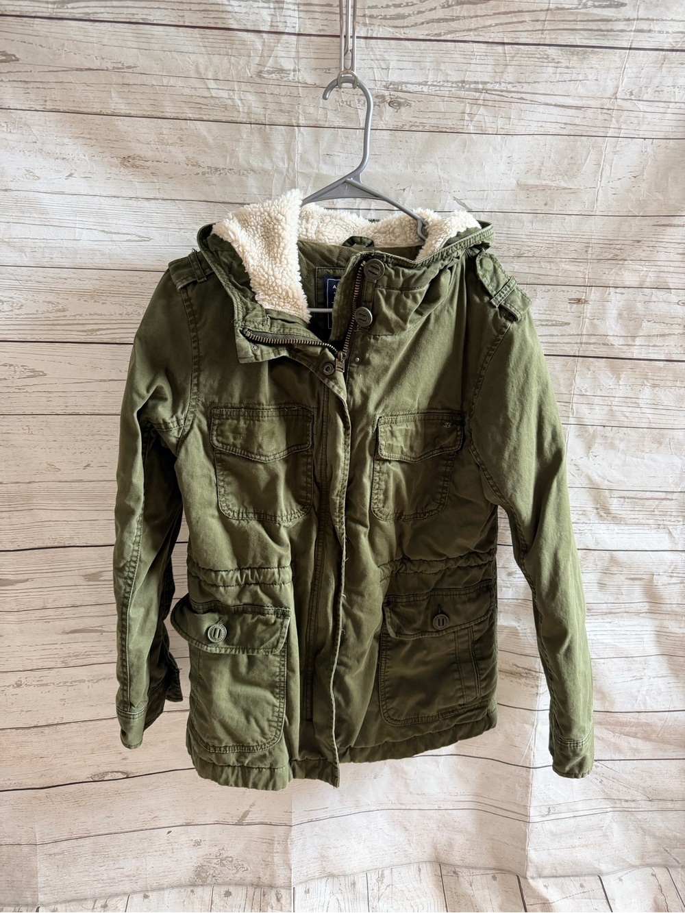 American Eagle Outfitters Olive Green Utility Jacket with Sherpa Lining